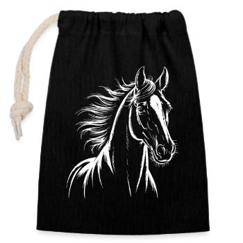 Horse Sketch Equestrian Line Art Animal Drawing - Closable cotton gift bag (14x20cm) - black - Front