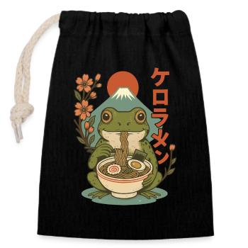Frog Eating Ramen Japanese Mt Fuji Cherry Blossoms - Closable cotton gift bag (14x20cm) - black - Front