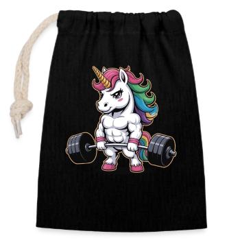 Muskulöses Einhorn Gewichtheben Fitnessstudio Fitness Workout - Verschließbarer Geschenkbeutel aus Baumwolle (14x20cm) - Schwarz - Vorne