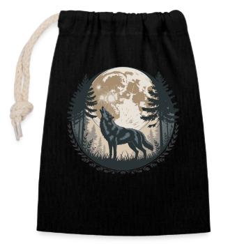 loup hurlant pleine lune forêt silhouette arbres - Sac cadeau en coton avec cordon (14 x 20 cm) - noir - Devant