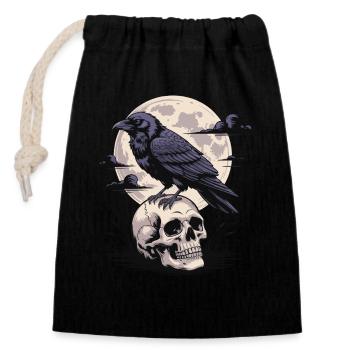 Schwarzer Rabe Totenschädel Vollmond Dunkel Gothic Emo Dunkel - Verschließbarer Geschenkbeutel aus Baumwolle (14x20cm) - Schwarz - Vorne