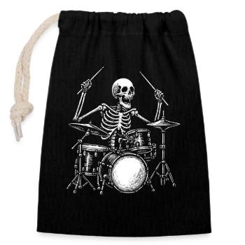 Drummer Skelto Skull Drum Set Musician Percussion - Closable cotton gift bag (14x20cm) - black - Front