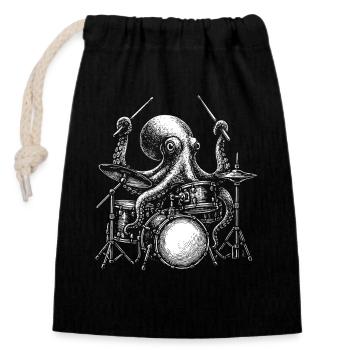 Drummer Octopus Drum Set Musiker Percussion - Verschließbarer Geschenkbeutel aus Baumwolle (14x20cm) - Schwarz - Vorne