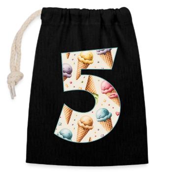 CREAM NUMBER 5 YEARS CREAM 5TH BIRTHDAY - Closable cotton gift bag (14x20cm) - black - Front