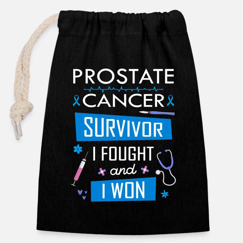 Prostate cancer survivor, I fought and I won - Closable cotton gift bag (14x20cm) - black