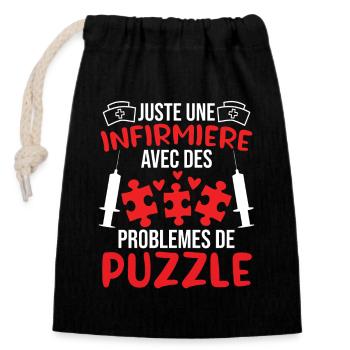 Nurse with puzzle problems - Closable cotton gift bag (14x20cm) - black - Front