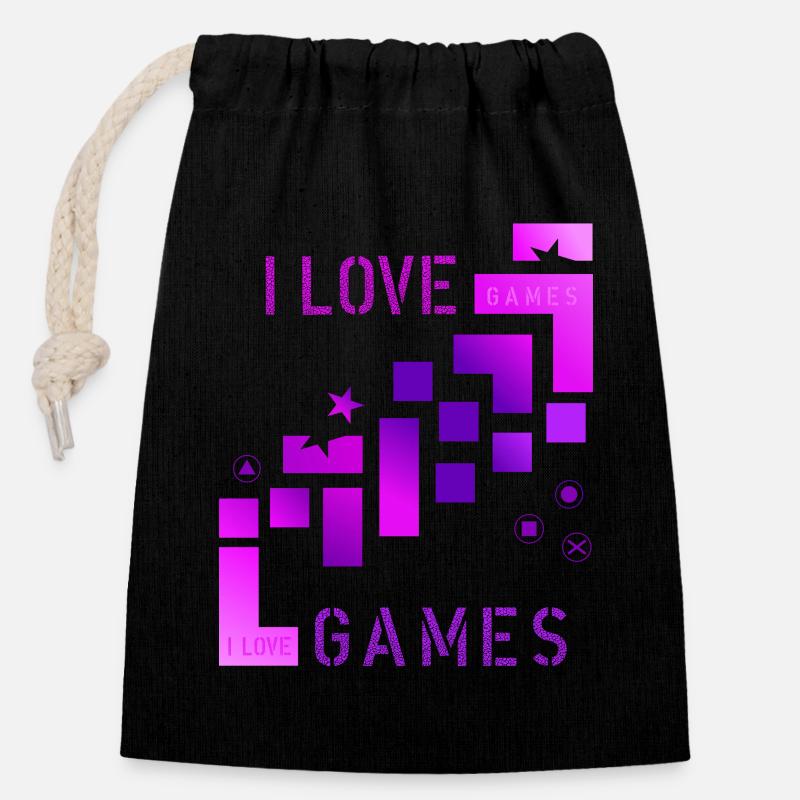 I love games - Verschließbarer Geschenkbeutel aus Baumwolle (14x20cm) - Schwarz