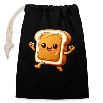Pain grillé mignon Dessin animé Pain drôle - Sac cadeau en coton avec cordon (14 x 20 cm) - noir - Devant