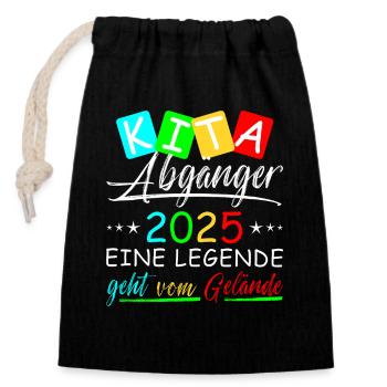 Kita Abgänger 2025 - Verschließbarer Geschenkbeutel aus Baumwolle (14x20cm) - Schwarz - Vorne