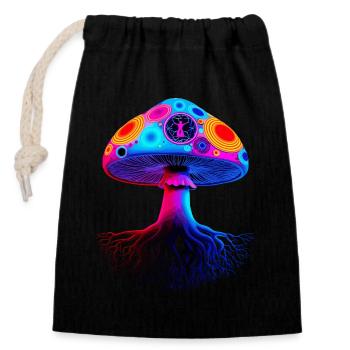 Champignon psychédélique - Sac cadeau en coton avec cordon (14 x 20 cm) - noir - Devant