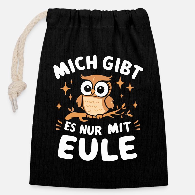 oiseau de nuit hibou hibou oiseau - Sac cadeau en coton avec cordon (14 x 20 cm) - noir