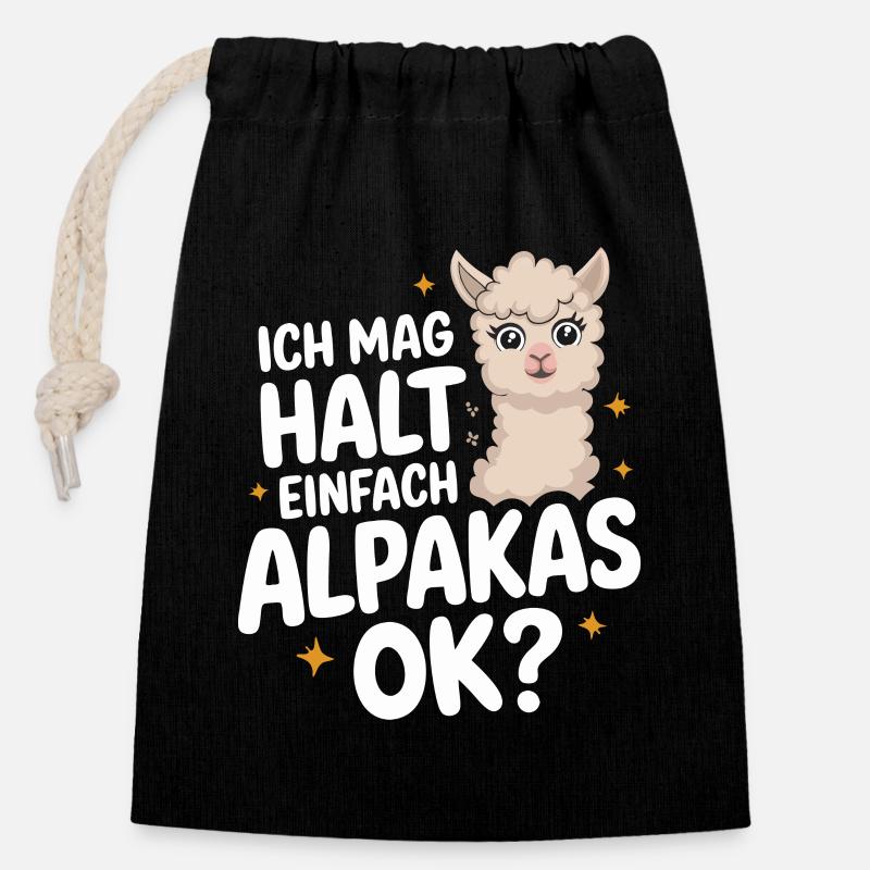 Alpaka Lama Alpakas Tier - Verschließbarer Geschenkbeutel aus Baumwolle (14x20cm) - Schwarz