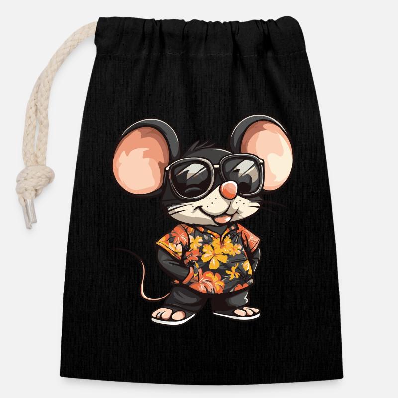 Mouse Comic Funny Summer - Closable cotton gift bag (14x20cm) - black