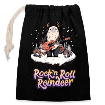 Rock n Roll Reindeer - Verschließbarer Geschenkbeutel aus Baumwolle (14x20cm) - Schwarz - Vorne