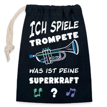 Ich spiele TROMPETE - Was ist deine SUPERKRAFT? - Verschließbarer Geschenkbeutel aus Baumwolle (14x20cm) - Navy - Vorne