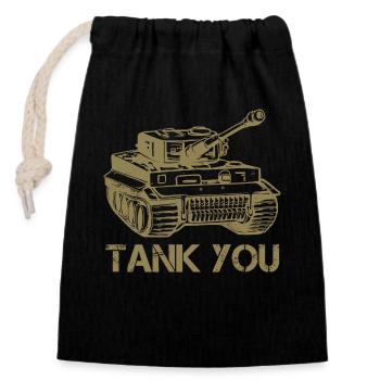 Panzer Danke Tank you - Verschließbarer Geschenkbeutel aus Baumwolle (14x20cm) - Schwarz - Vorne