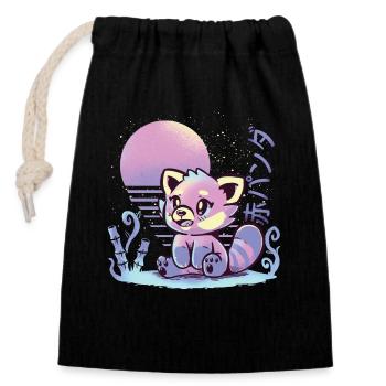 RetroWave Red Panda - Closable cotton gift bag (14x20cm) - black - Front
