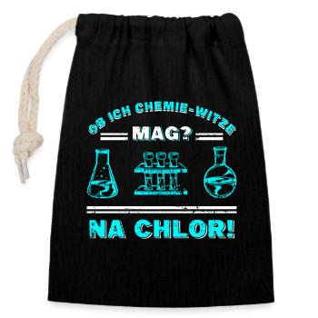 Est-ce que j’aime les blagues de chimie? Na Chlore - Sac cadeau en coton avec cordon (14 x 20 cm) - noir - Devant