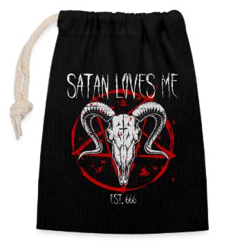 Satanist Baphomet Satanism Satan Loves Me - Closable cotton gift bag (14x20cm) - black - Front