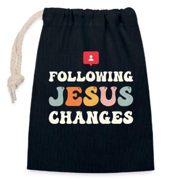 Suivre les changements de Jésus - Sac cadeau en coton avec cordon (14 x 20 cm) - bleu marine - Devant