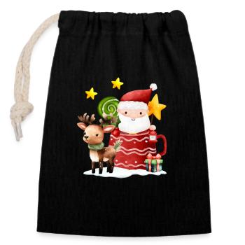 Gnome Hans avec des rennes - Sac cadeau en coton avec cordon (14 x 20 cm) - noir - Devant