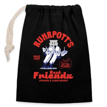 Ruhrpott Motiv - Pommes & Currywurst, Funny - Verschließbarer Geschenkbeutel aus Baumwolle (14x20cm) - Schwarz - Vorne