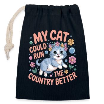 Mon Chat Gouvernerait Mieux Le Pays - Sac cadeau en coton avec cordon (14 x 20 cm) - bleu marine - Devant