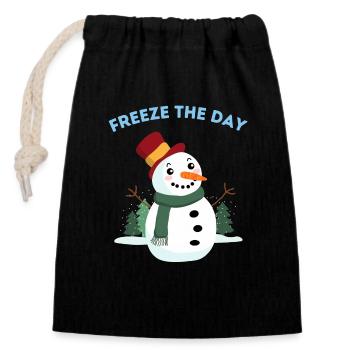 Freeze the day - Happy snowman - Closable cotton gift bag (14x20cm) - black - Front