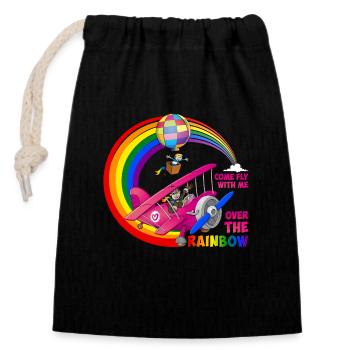 Fly with us over the rainbow - LGBT - Closable cotton gift bag (14x20cm) - black - Front