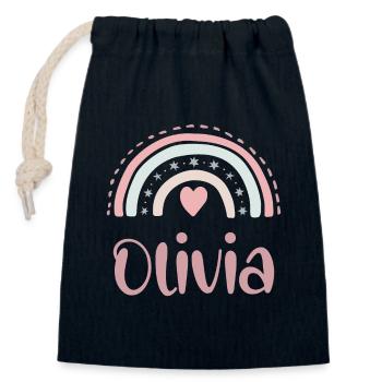 Olivia Name Rainbow - Closable cotton gift bag (14x20cm) - navy - Front
