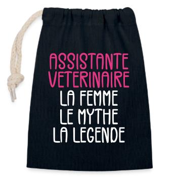 Assistante Veterinaire - Sac cadeau en coton avec cordon (14 x 20 cm) - bleu marine - Devant
