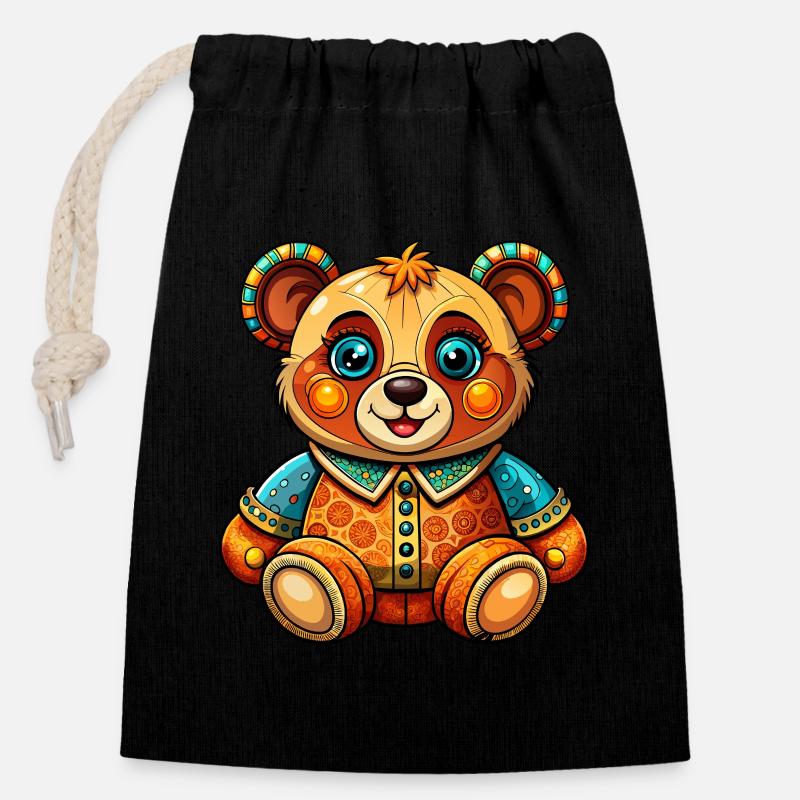 Süßer Teddy - Verschließbarer Geschenkbeutel aus Baumwolle (14x20cm) - Schwarz