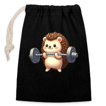Igel Training Langhantel Workout Cartoon - Verschließbarer Geschenkbeutel aus Baumwolle (14x20cm) - Schwarz - Vorne