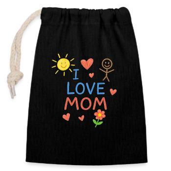 Je t’aime maman,Fête des mères,Noël,Humour - Sac cadeau en coton avec cordon (14 x 20 cm) - noir - Devant