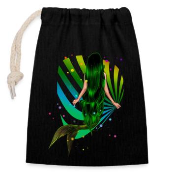 Mermaid Rainbow green Shell Sea - Closable cotton gift bag (14x20cm) - black - Front