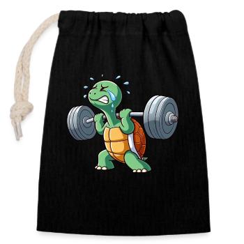 Lustige Schildkröte Fitness Workout Anstrengend - Verschließbarer Geschenkbeutel aus Baumwolle (14x20cm) - Schwarz - Vorne
