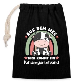 Aus Dem Weg Hier Kommt Ein Kindergartenkind Kuh - Verschließbarer Geschenkbeutel aus Baumwolle (14x20cm) - Schwarz - Vorne