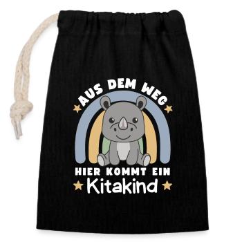 Out of the way: Here comes a kindergarten child rhinoceros - Closable cotton gift bag (14x20cm) - black - Front