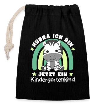 Hurra Ich Bin Jetzt Ein Kindergartenkind Zebra - Verschließbarer Geschenkbeutel aus Baumwolle (14x20cm) - Schwarz - Vorne