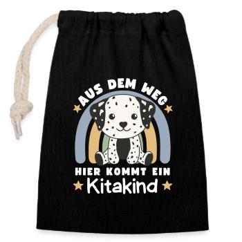 Out of the way here comes a kindergarten child Dalmatian - Closable cotton gift bag (14x20cm) - black - Front