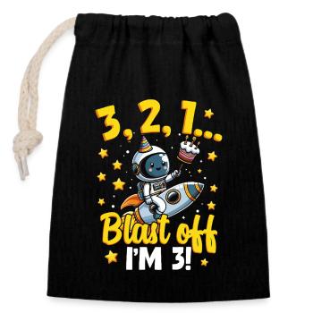 Blast Off I'm 3 Astronaut Weltraum - Verschließbarer Geschenkbeutel aus Baumwolle (14x20cm) - Schwarz - Vorne