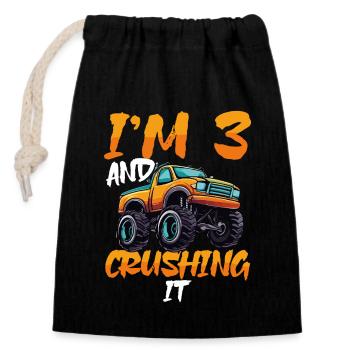 I'm 3 and Crushing It Monster Truck Birthday - Closable cotton gift bag (14x20cm) - black - Front