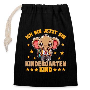 Kindergarten Elephant I'm Now A - Closable cotton gift bag (14x20cm) - black - Front