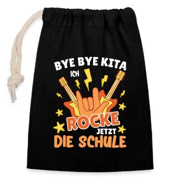 Kita Abschied jetzt rocke ich die Schule - Verschließbarer Geschenkbeutel aus Baumwolle (14x20cm) - Schwarz - Vorne