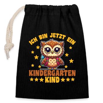 Kindergarten Owl I'm Now a - Closable cotton gift bag (14x20cm) - black - Front