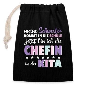 My sister starts school - Kita - Closable cotton gift bag (14x20cm) - black - Front