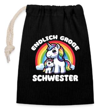 Grande sœur 2026 Licorne Frères et sœurs - Sac cadeau en coton avec cordon (14 x 20 cm) - noir - Devant