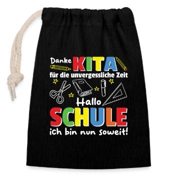 Kita Farewell Hello School, I'm ready! - Closable cotton gift bag (14x20cm) - black - Front