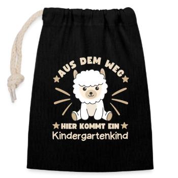 Hier kommt ein Kindergartenkind Alpaka Kita - Verschließbarer Geschenkbeutel aus Baumwolle (14x20cm) - Schwarz - Vorne