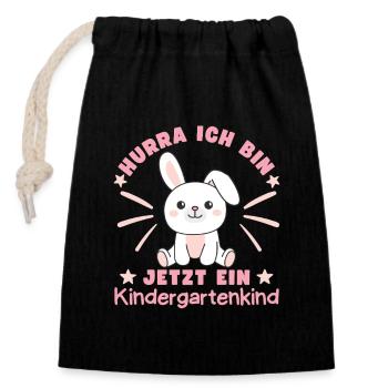 Hurra Ich Bin Jetzt Ein Kindergartenkind Hase - Verschließbarer Geschenkbeutel aus Baumwolle (14x20cm) - Schwarz - Vorne